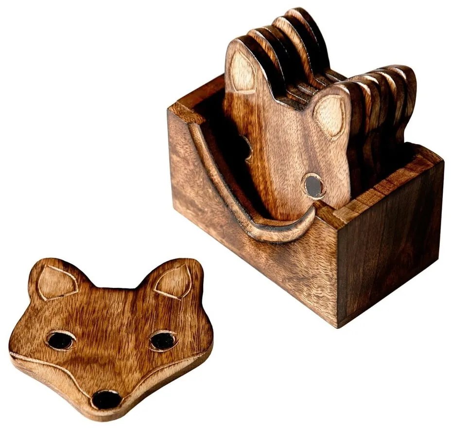 Set di 6 sottobicchieri in legno con supporto Fox - Sass & Belle