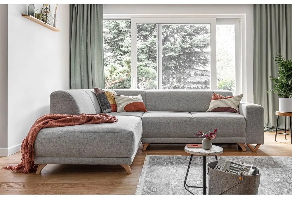 Divano angolare grigio chiaro allungabile e con contenitore (penisola a sinistra/a L) Classy Sophie – Miuform