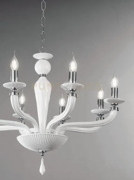 Lampadario villa vetro e metallo 12 luci bianco e cromo attacco e14...
