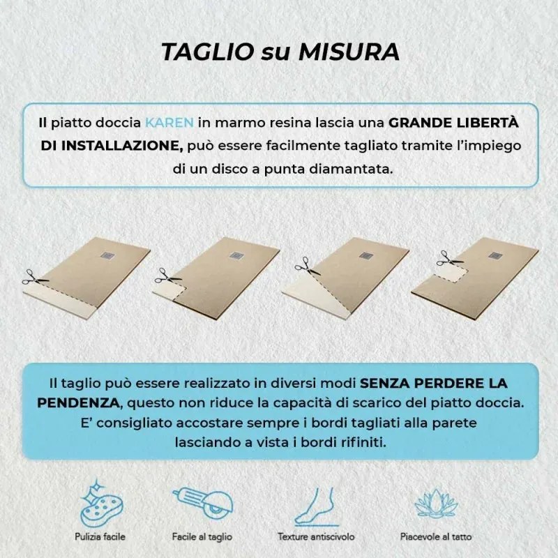 Piatto doccia filo pavimento Karen 70x170 in resina pietra tortora