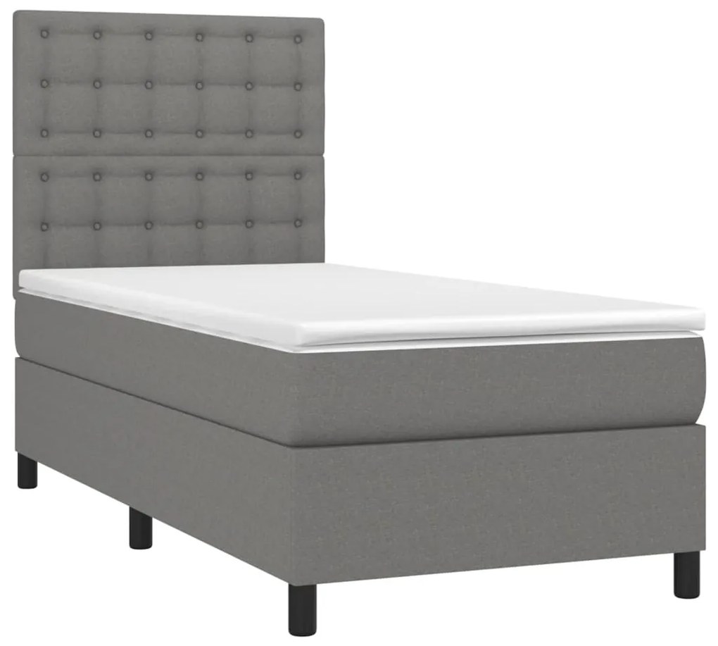 Letto a molle materasso e led grigio scuro 100x200cm in tessuto