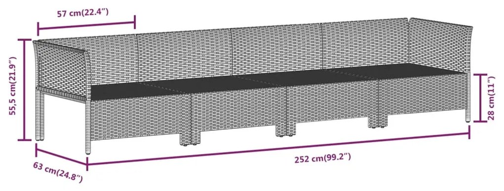 Set Divani da Giardino 7 pz con Cuscini in Polyrattan Grigio