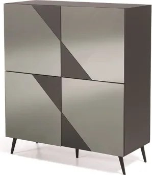 Madia credenza 4 ante in vetro specchio Fum cassa Antracite ARTE 120 con 5 piedini