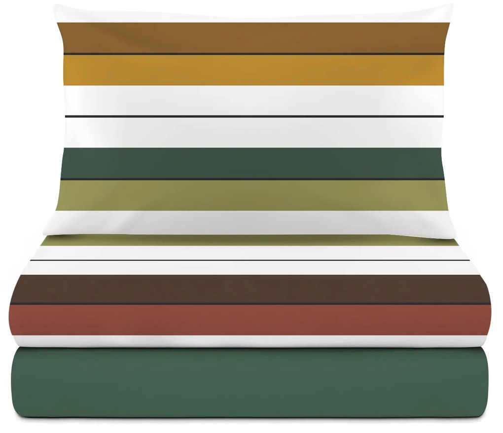 Completo letto singolo righe verde cotone