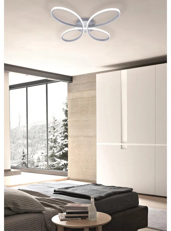 Plafoniera LED Farfalla argento IP20 cct da bianco caldo a bianco freddo con regolazione di temperatura, 2180 lumen NOVECENTO