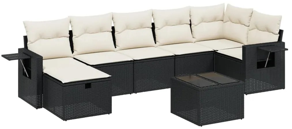 Set Divani da Giardino con Cuscini 8 pz Nero in Polyrattan