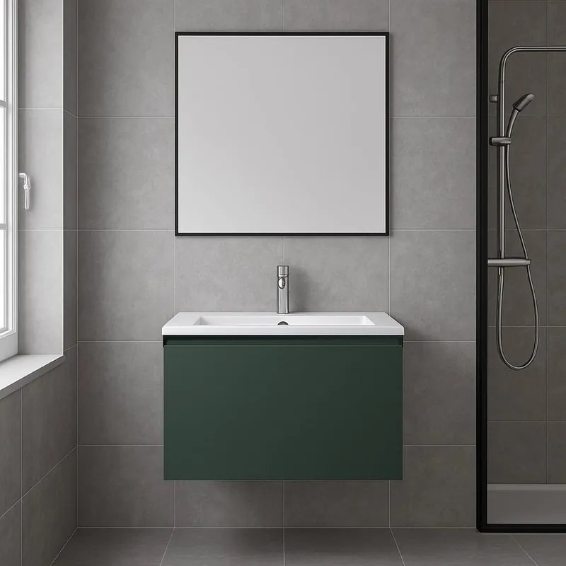 Mobile da bagno sospeso sotto lavabo Fusion L 59.5 x H 40 x P 45.5 cm verde opaco, 1 cassetto