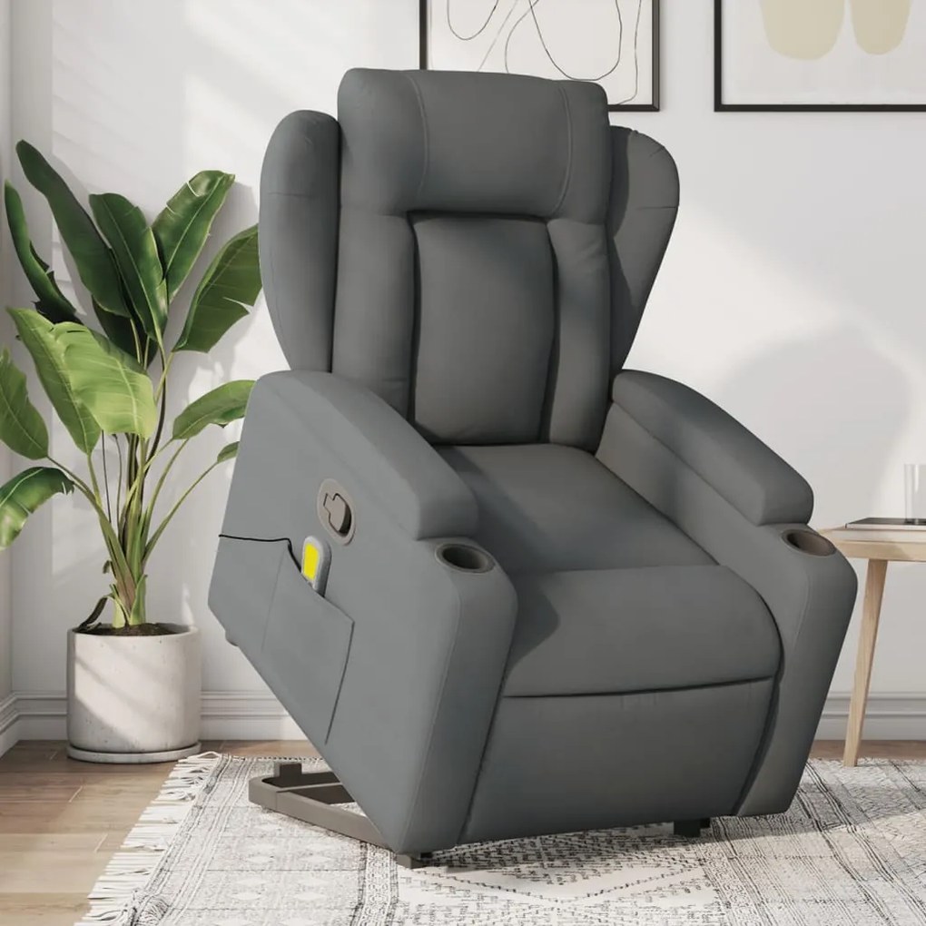 Poltrona Alzapersona Massaggi Reclinabile Grigio Scuro Tessuto /