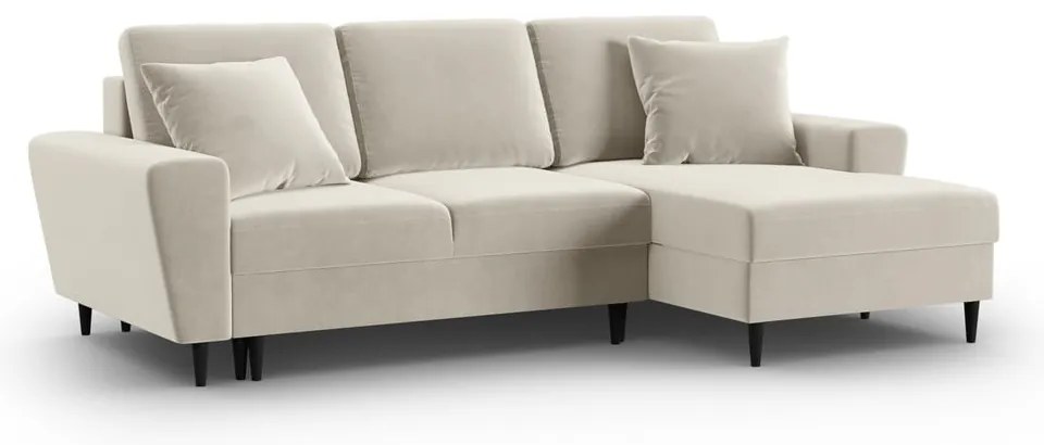 Divano angolare beige allungabile e con contenitore (con penisola a destra/con chaise lounge) con rivestimento in velluto Kyoto – Cosmopolitan Design