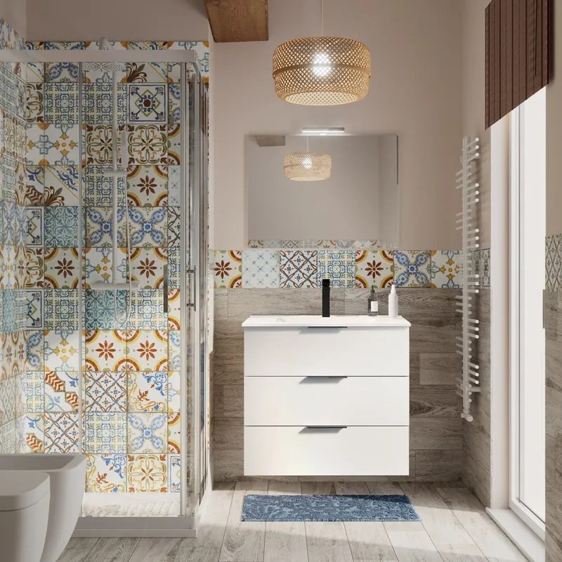 Mobile da bagno sospeso sotto lavabo L 80 x H 72 x P 45 cm bianco laccato opaco, 3 cassetti SENSEA Jnka