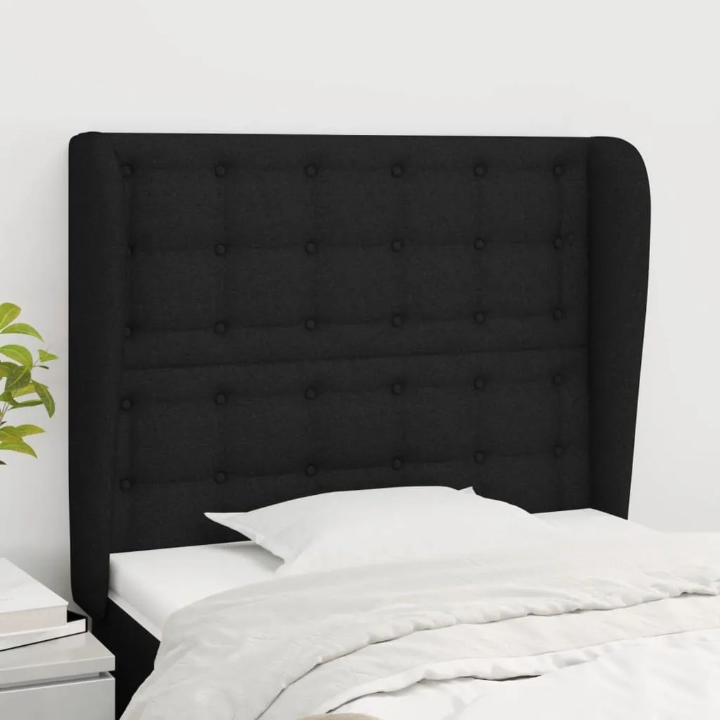 Testiera Ad Orecchio Nera 83x23x118/128 Cm İn Tessuto /