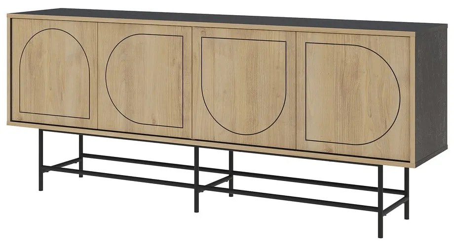 Cassettiera bassa in rovere decorato in nero e naturale 187x77,5 cm Giana - Marckeric