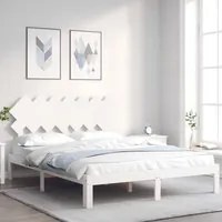 Giroletto con Testiera Bianco 140x190 cm in Legno Massello 3193707