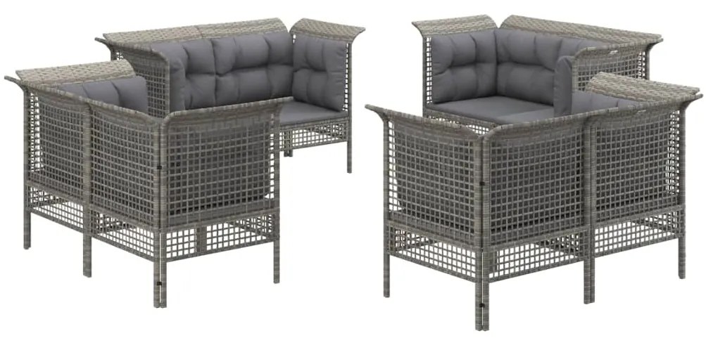 Set divani da giardino 8 pz con cuscini in polyrattan grigio