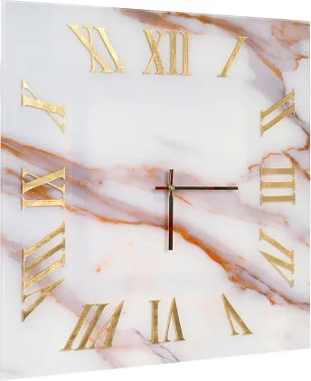 Orologio quadrato 65x65 cm in vetro temperato effetto marmo Bianco e Arancio - NAXO