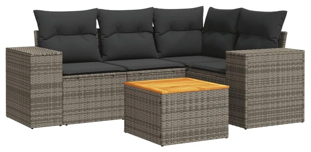 Set divano da giardino 5 pz con cuscini grigio in polyrattan