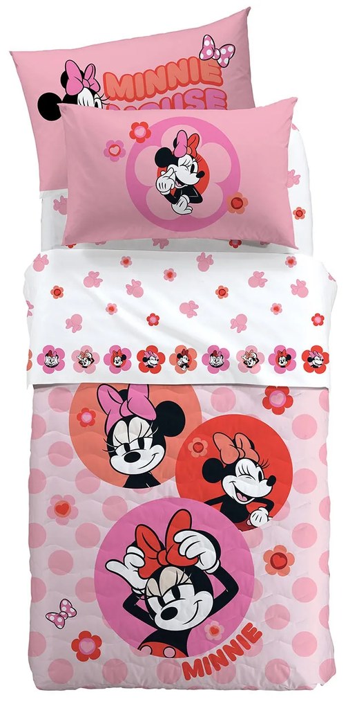 Copriletto Trapuntato Singolo Minnie flowers Disney, in
