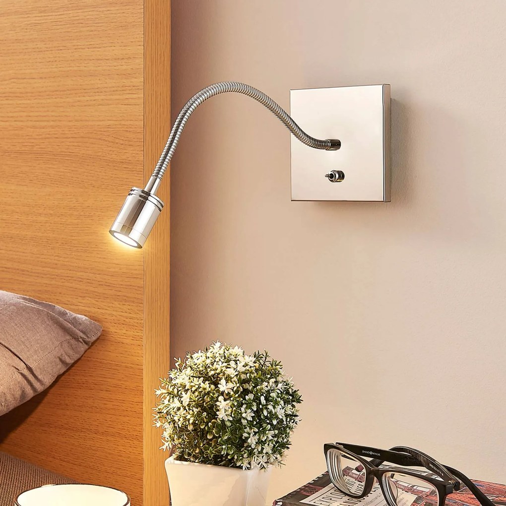 Applique da parete a LED Berfin Lindby, Cromo / Argento, Camera da letto, Metallo, Moderno, Applique a LED