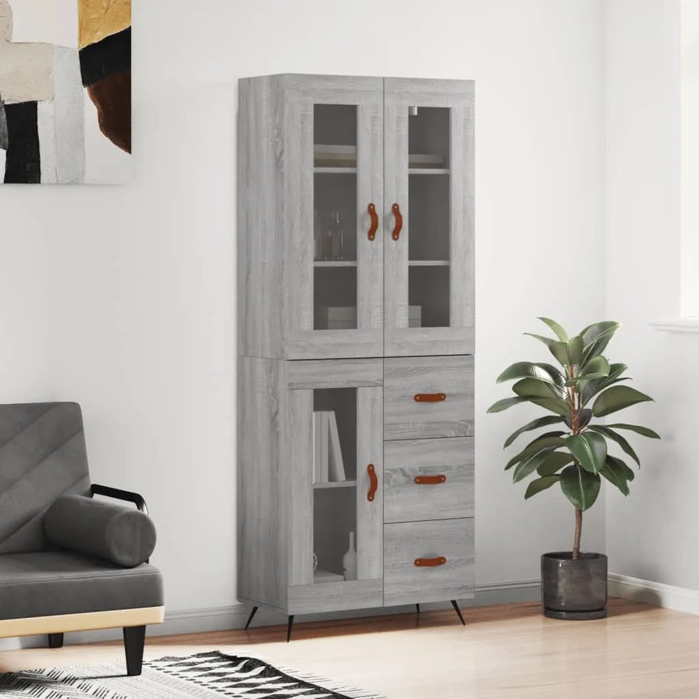 Credenza Grigio Sonoma 69,5x34x180 Cm İn Legno Multistrato /