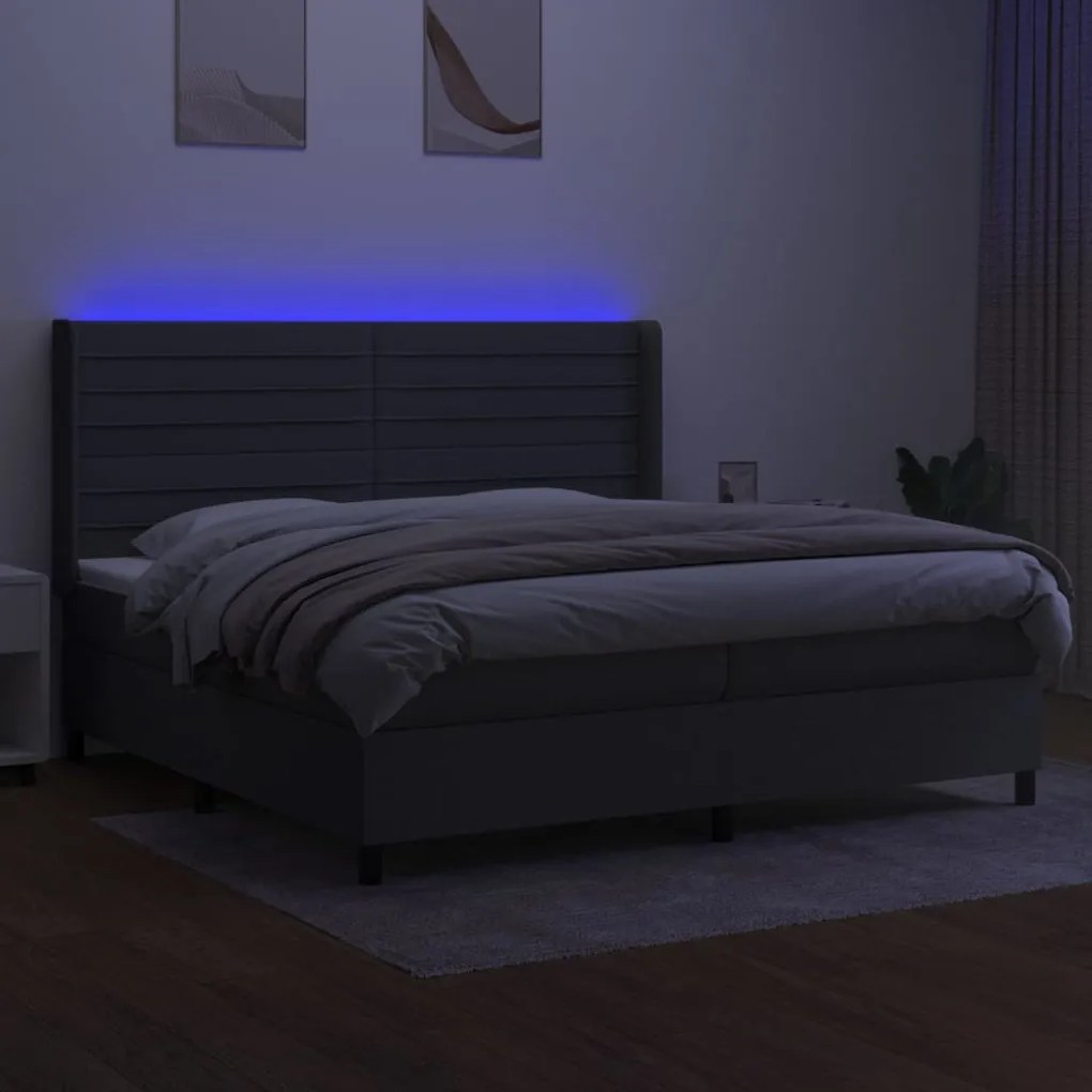 Letto a Molle Materasso e LED Grigio Scuro 200x200cm in Tessuto