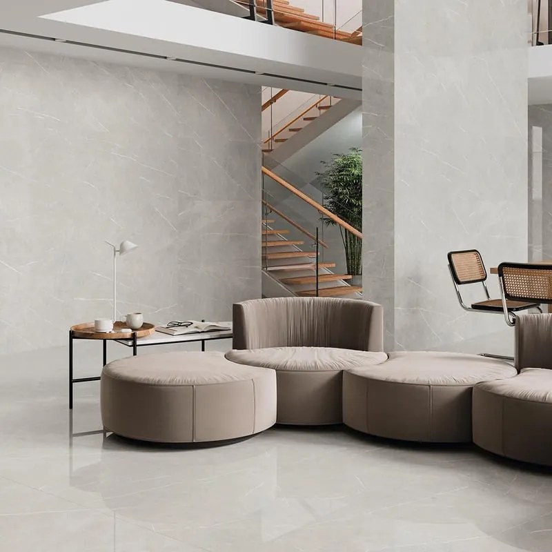 Piastrella da pavimento e rivestimento interno 120 x 120 cm Sp. 9 mm rettificato Eternal in gres porcellanato grigio perla lucido traffico intenso (pei 4/5) 1.44 mq