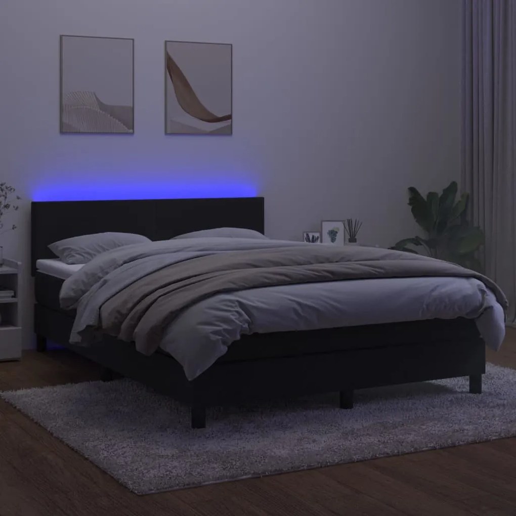 Letto a molle con materasso e led nero 140x200 cm in velluto