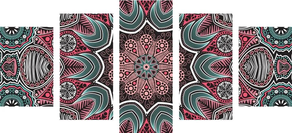 Quadri 5 pezzi – Mandala indiana con motivo floreale