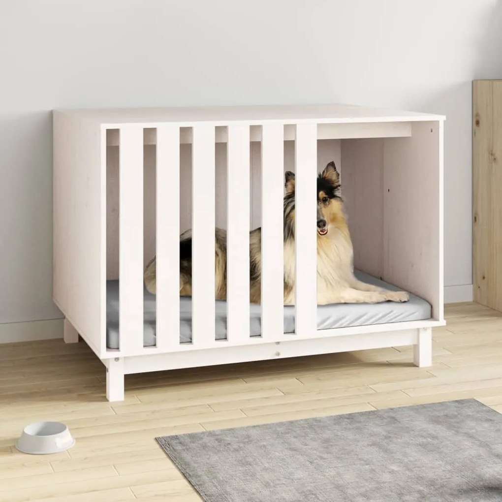 Casetta Per Cani Bianca 100x70x72 Cm İn Legno Massello Di Pino /