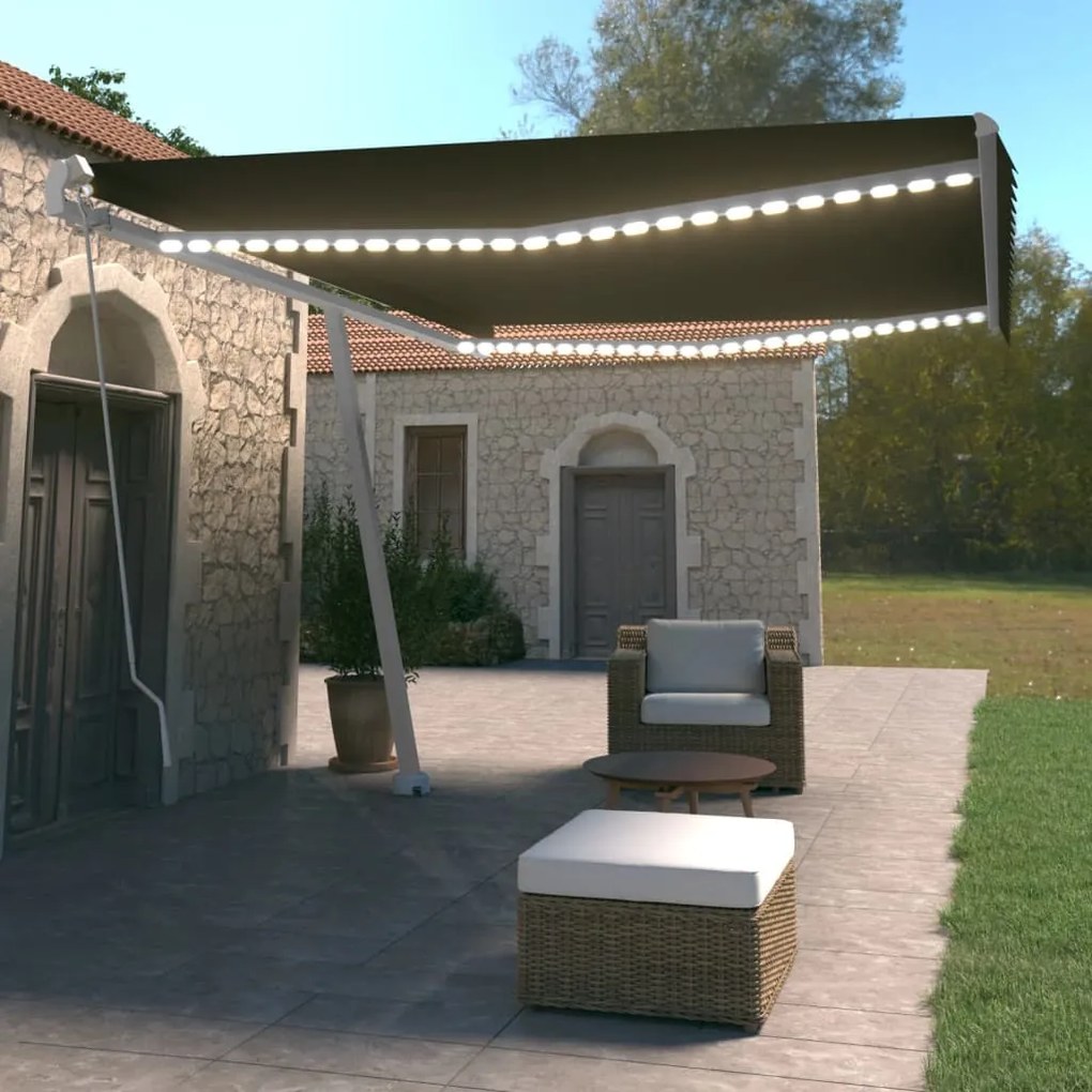 Tenda Da Sole Retrattile Manuale Con Led 500x350 Cm Antracite /