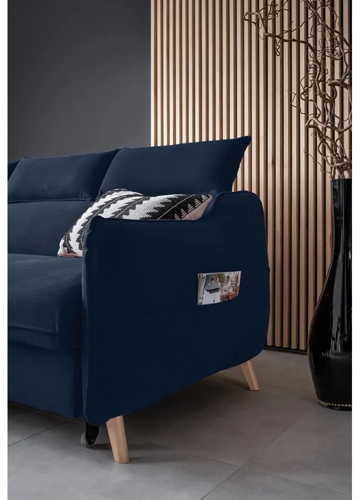 Divano letto angolare in velluto blu scuro (angolo sinistro) Sweet Harmony - Miuform