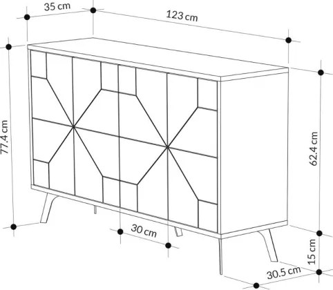 Madia Moderna 4 Ante 123 Cm Design Geometrico Piedi Metallici Dune Rovere