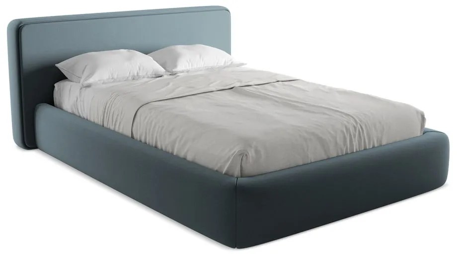 Letto matrimoniale imbottito blu con vano contenitore con griglia 140x200 cm Kiana - Makamii