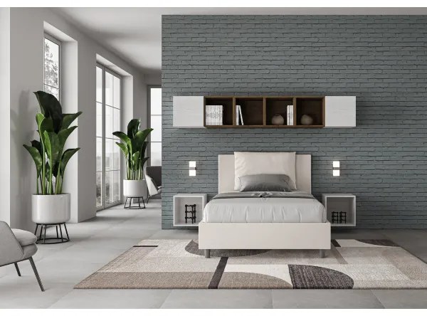 Letto senza rete imbottito 120x210 similpelle bianco Antea