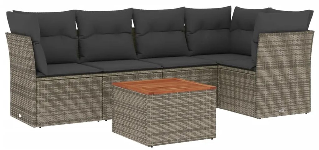 Set divano da giardino 6 pz con cuscini grigio in polyrattan