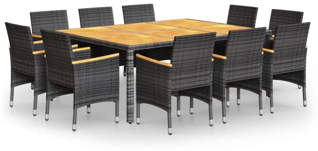 Set da pranzo per giardino 11 pz in polyrattan grigio