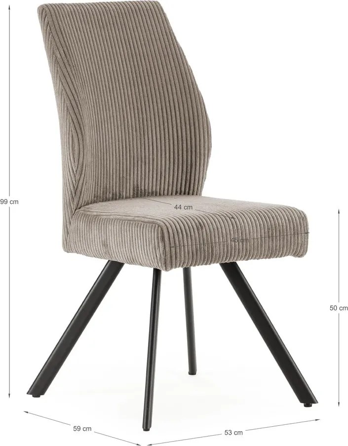 Set di 2 sedie da pranzo in velluto a coste grigio chiaro Anibal - Marckeric