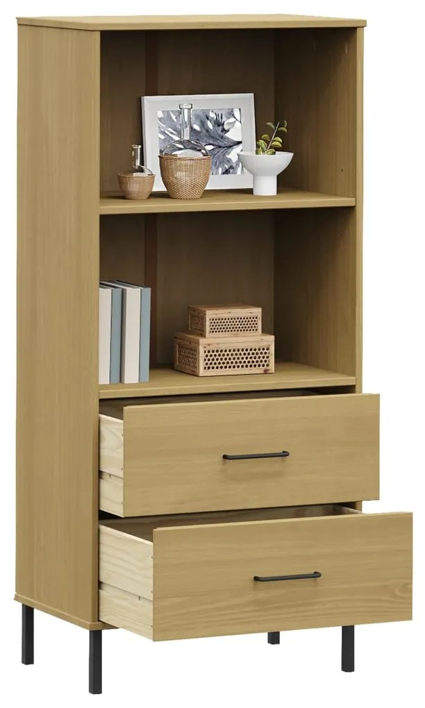 Libreria 2 cassetti marrone 60x35x128,5 cm legno massello oslo