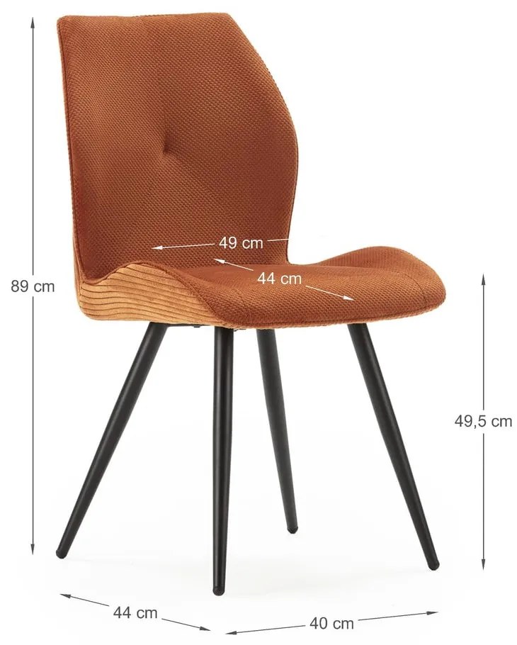 Set di 2 sedie da pranzo in velluto a coste arancione Adaya - Marckeric