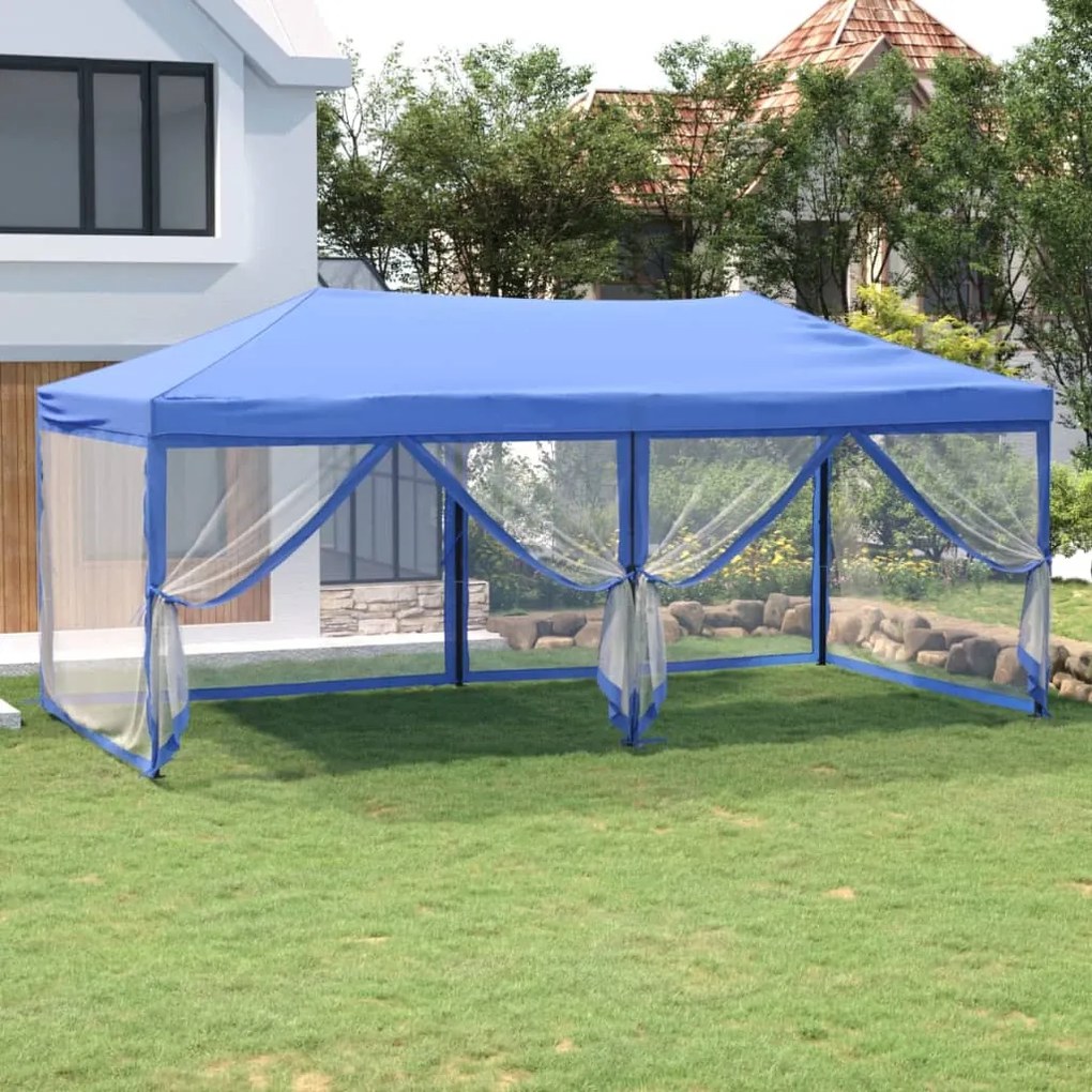 Tenda Per Feste Pieghevole Con Pareti Laterali Blu 3x6 M /
