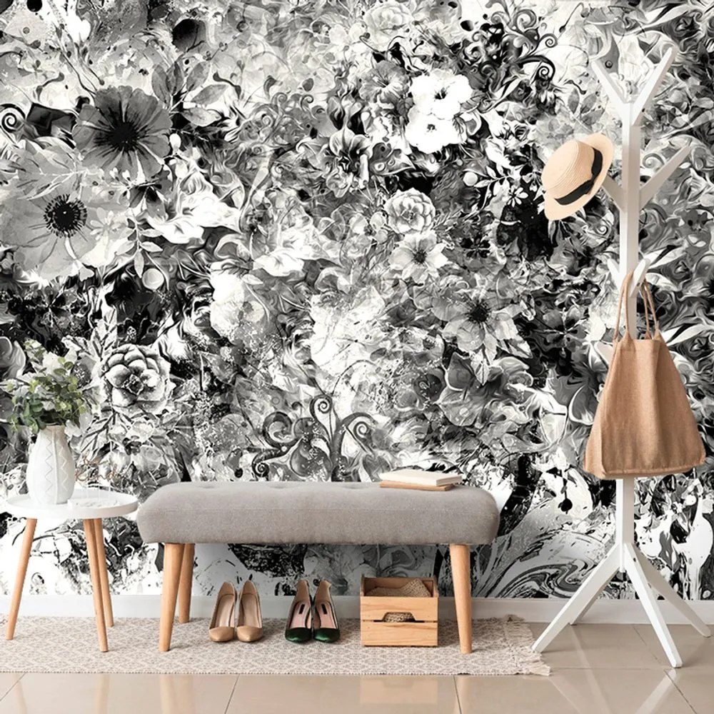 Carta da parati – Fiori in bianco e nero