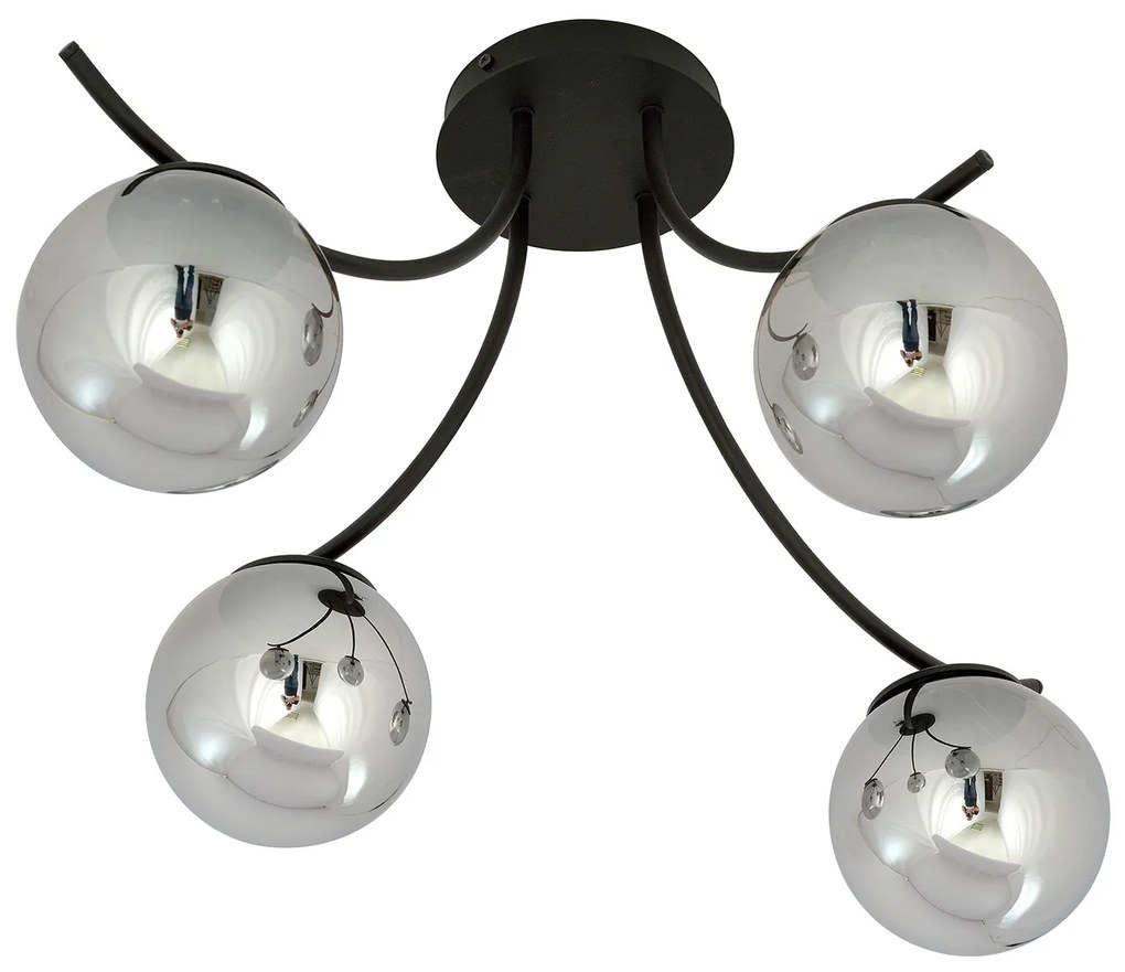 Plafoniera Moderna 4 Luci Coeo In Acciaio Nero E Diffusori In Vetro Fumè
