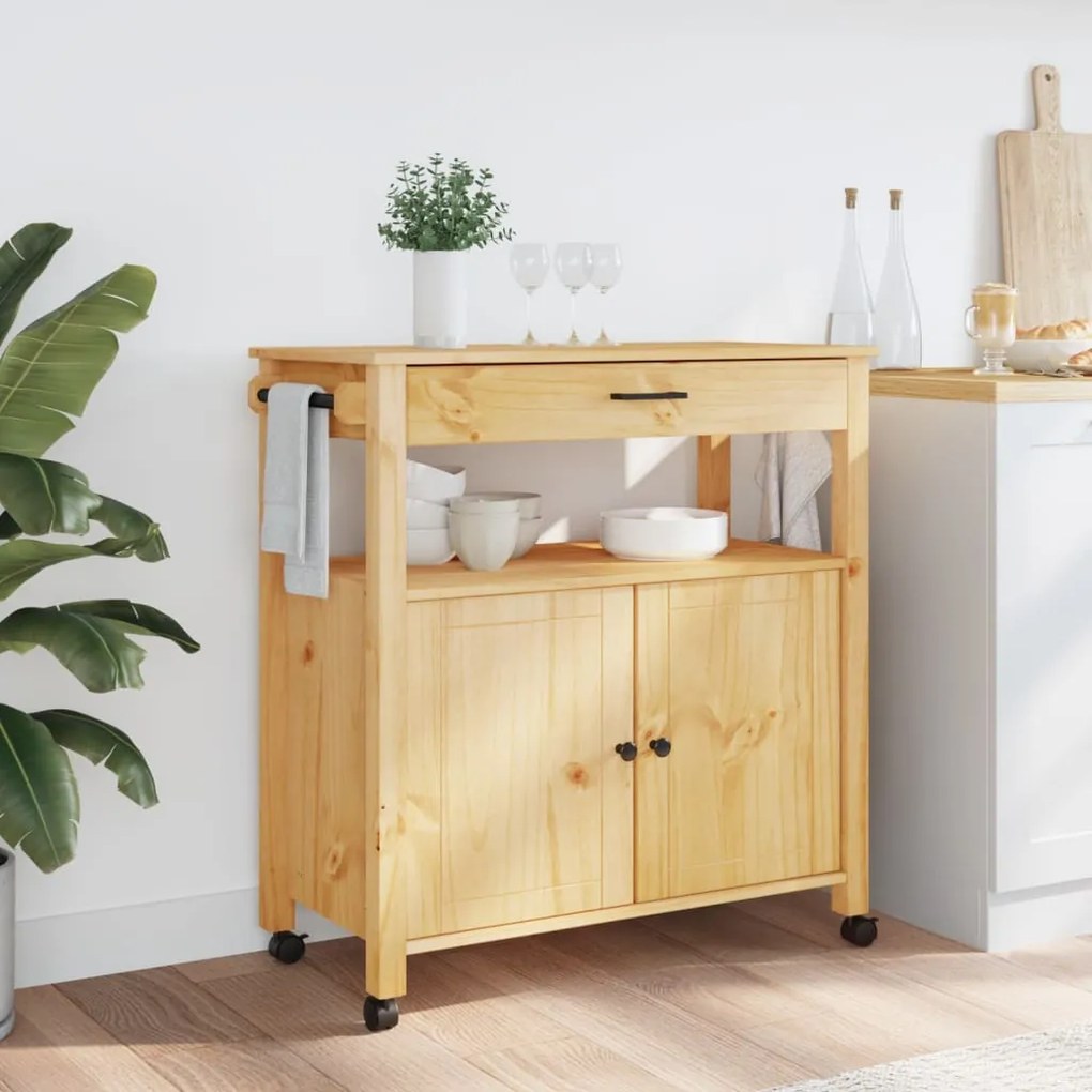 Carrello da cucina monza 84x40x90 cm in legno massello di pino