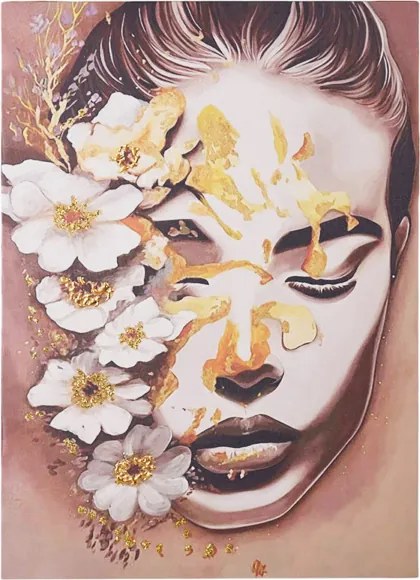 Quadro 60x90 cm moderno su tela verticale tema donna e fiori