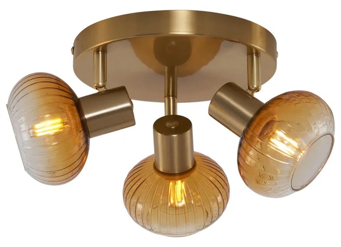 Faretto da soffitto moderno oro con vetro ambra rotondo 3 luci - Teddy