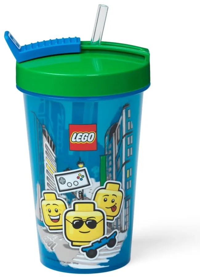 Tazza blu con coperchio verde e cannuccia , 500 ml Iconic - LEGO®