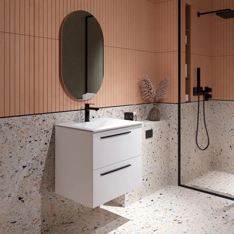 Mobile da bagno sospeso sotto lavabo L 60 x H 55 x P 39.5 cm bianco laccato opaco, 2 cassetti VISOBATH Mia