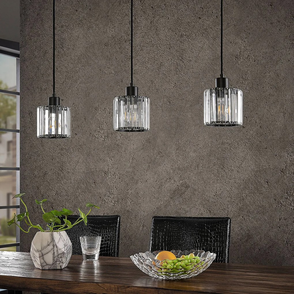 Lampada a sospensione in vetro Vella Lindby, dimmerabile, Nero, Soggiorno / Sala da pranzo, Metallo, Moderno, Lampada a sospensione