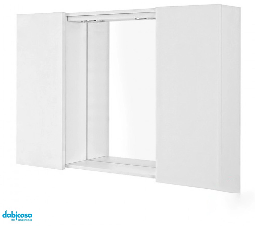 Specchiera Contenitiva "Stella" Da 91 Cm C/ Due Ante Color Bianco Lucido E Cassa In Pvc Bianco