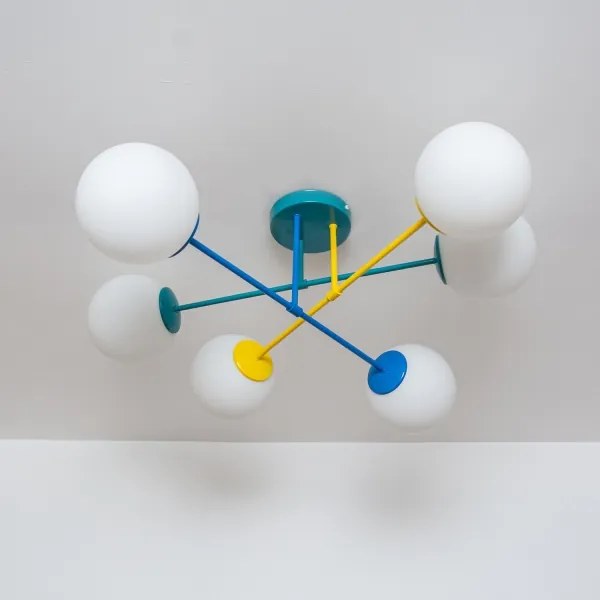 Lampadario a plafone MOON 6xE27/15W/230V turchese/giallo/blu