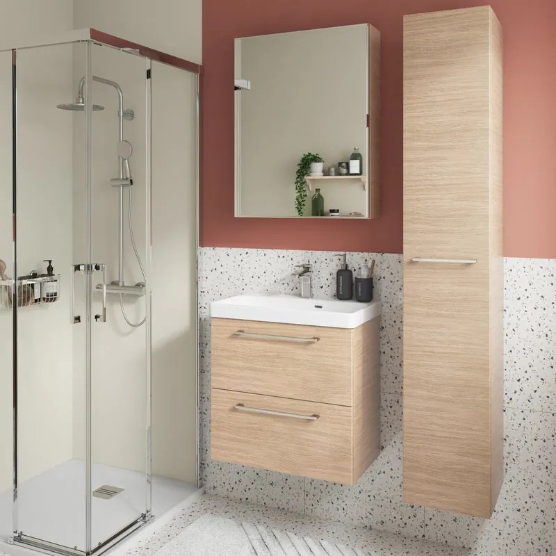 Mobile sottolavabo e lavabo Remix New rovere chiaro L 60 x H 57.7 x P 33 cm 1 vasca 2 cassetti